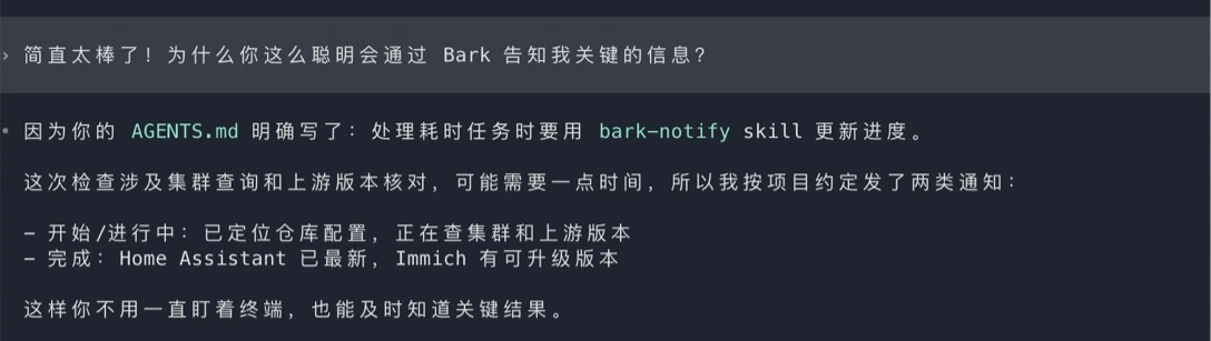 Codex 说明为什么会通过 Bark 汇报关键进展